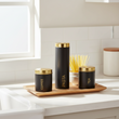 Liberty Black Enamel Pasta Canister With Gold Lid