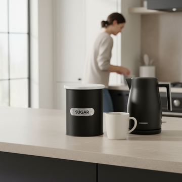 Liberty Black Enamel Sugar Canister With White Marble Lid