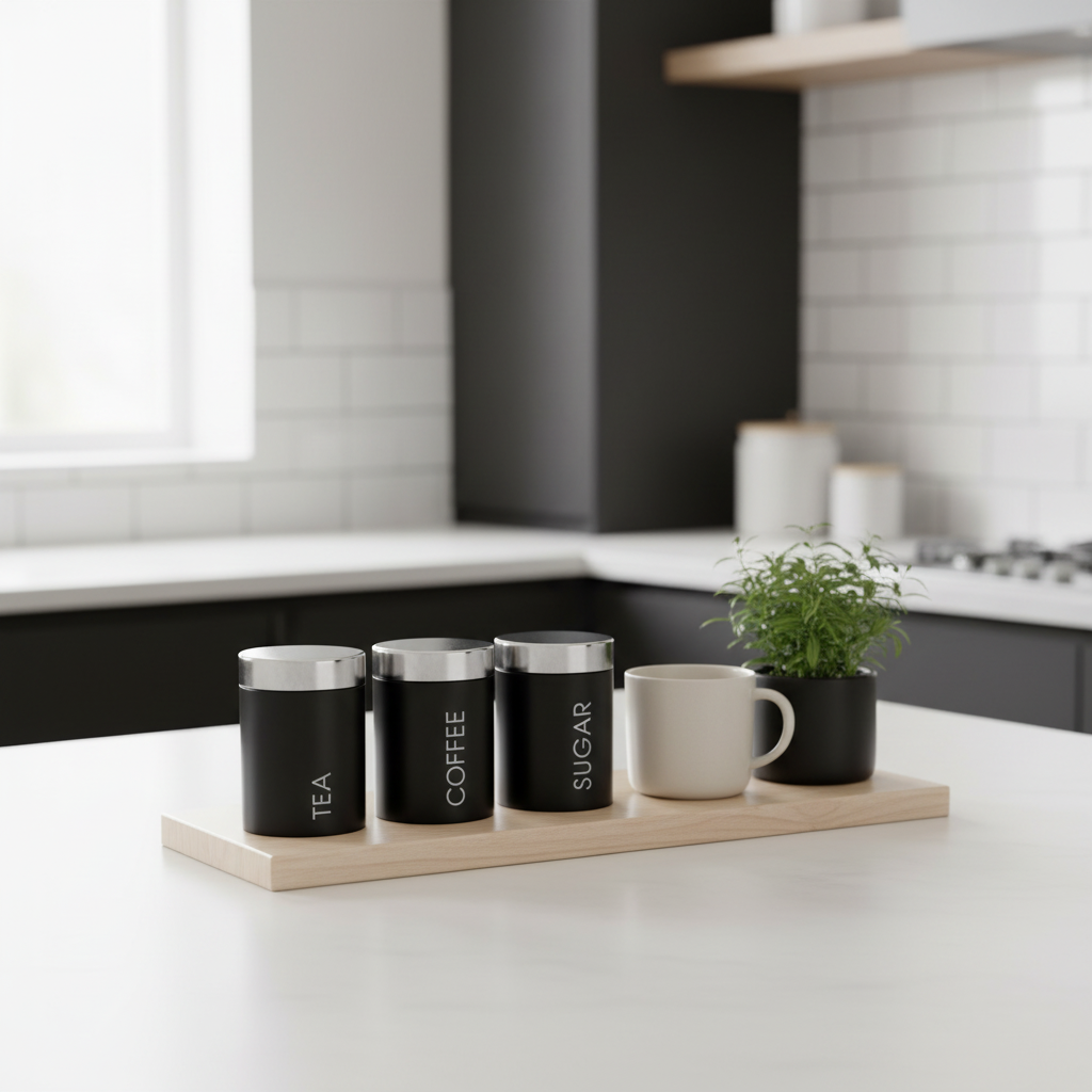 Liberty Black Enamel Tea Coffee And Sugar Set