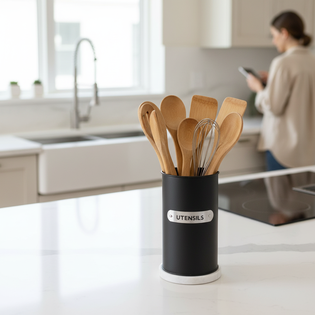 Liberty Black Enamel Utensil Holder