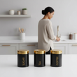 Liberty Set Of 3 Black Enamel Tea Coffee And Sugar Canisters