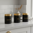 Liberty Set Of 3 Black Enamel Tea Coffee And Sugar Canisters