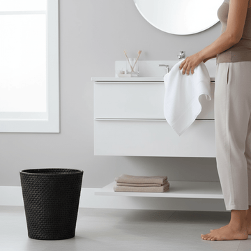 Lidi Black Rattan Waste Basket