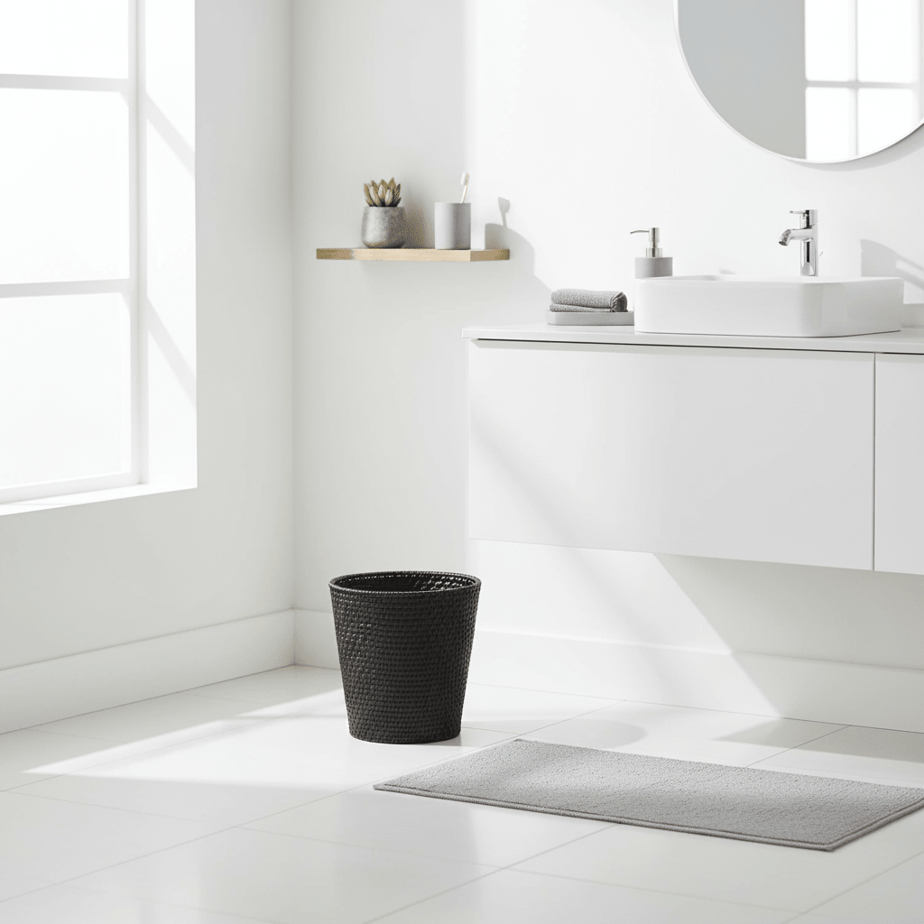 Lidi Black Rattan Waste Basket