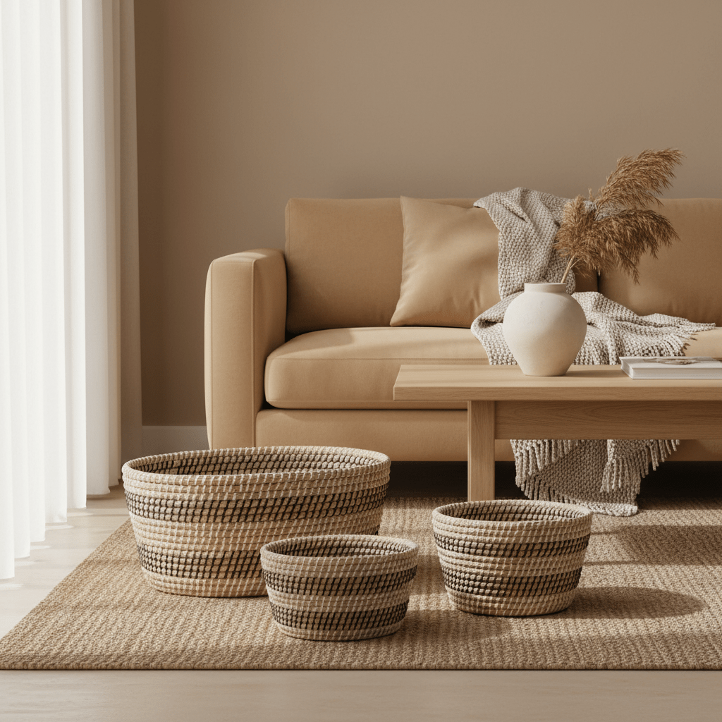 Lidi Set Of Three Oval Straw Baskets