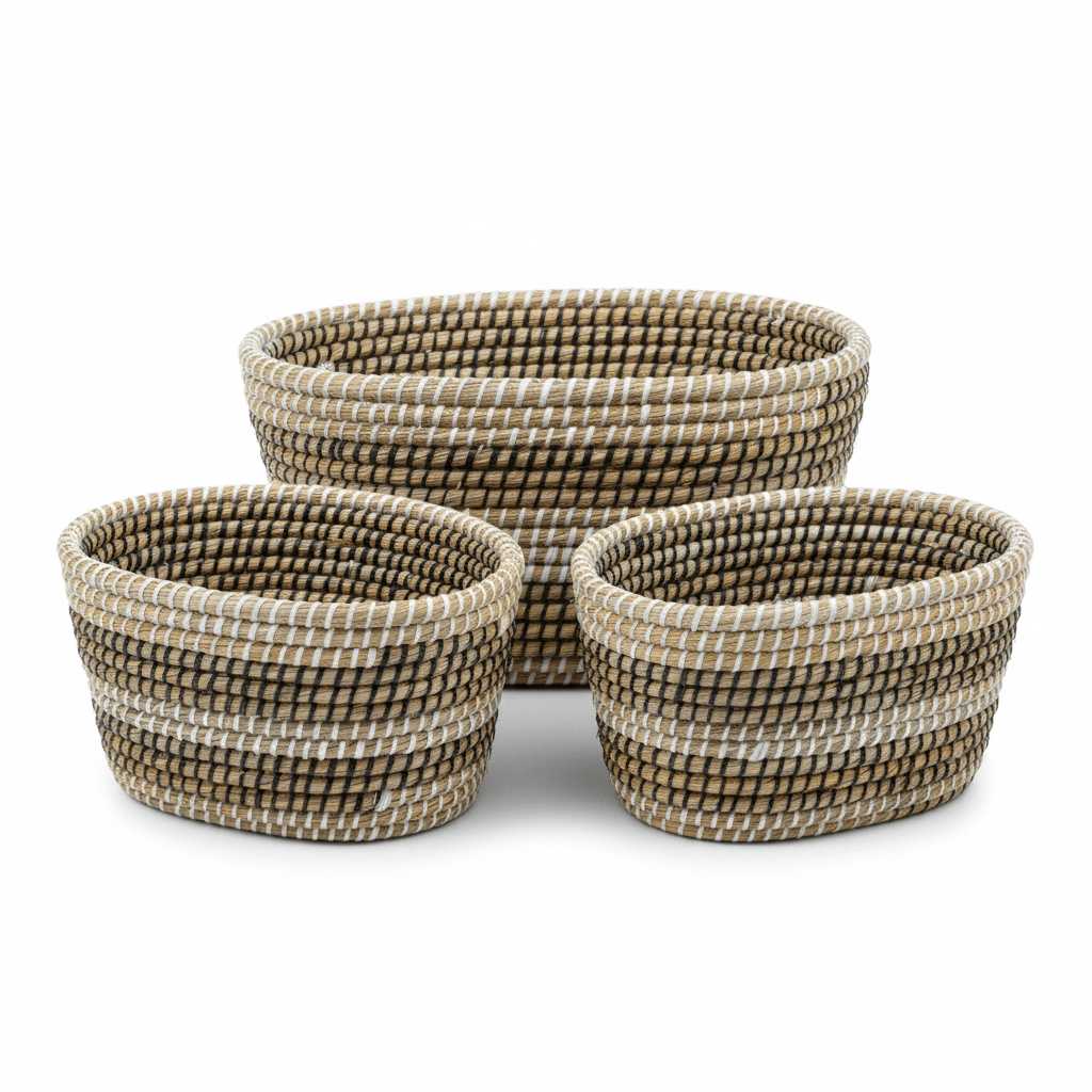 Lidi Set Of Three Oval Straw Baskets