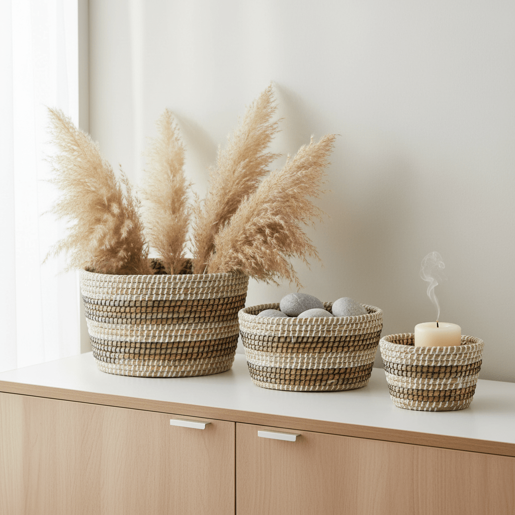 Lidi Set Of Three Oval Straw Baskets