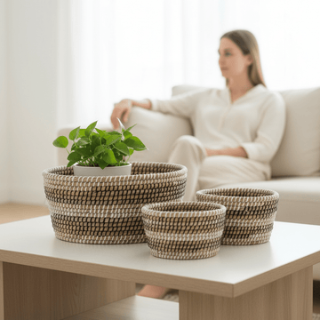 Lidi Set Of Three Oval Straw Baskets