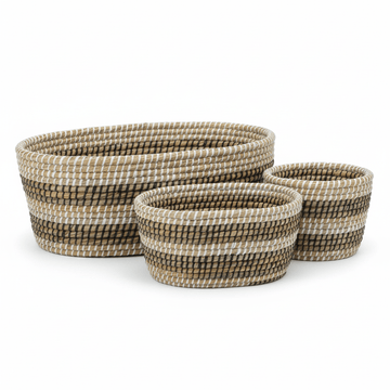 Lidi Set Of Three Oval Straw Baskets
