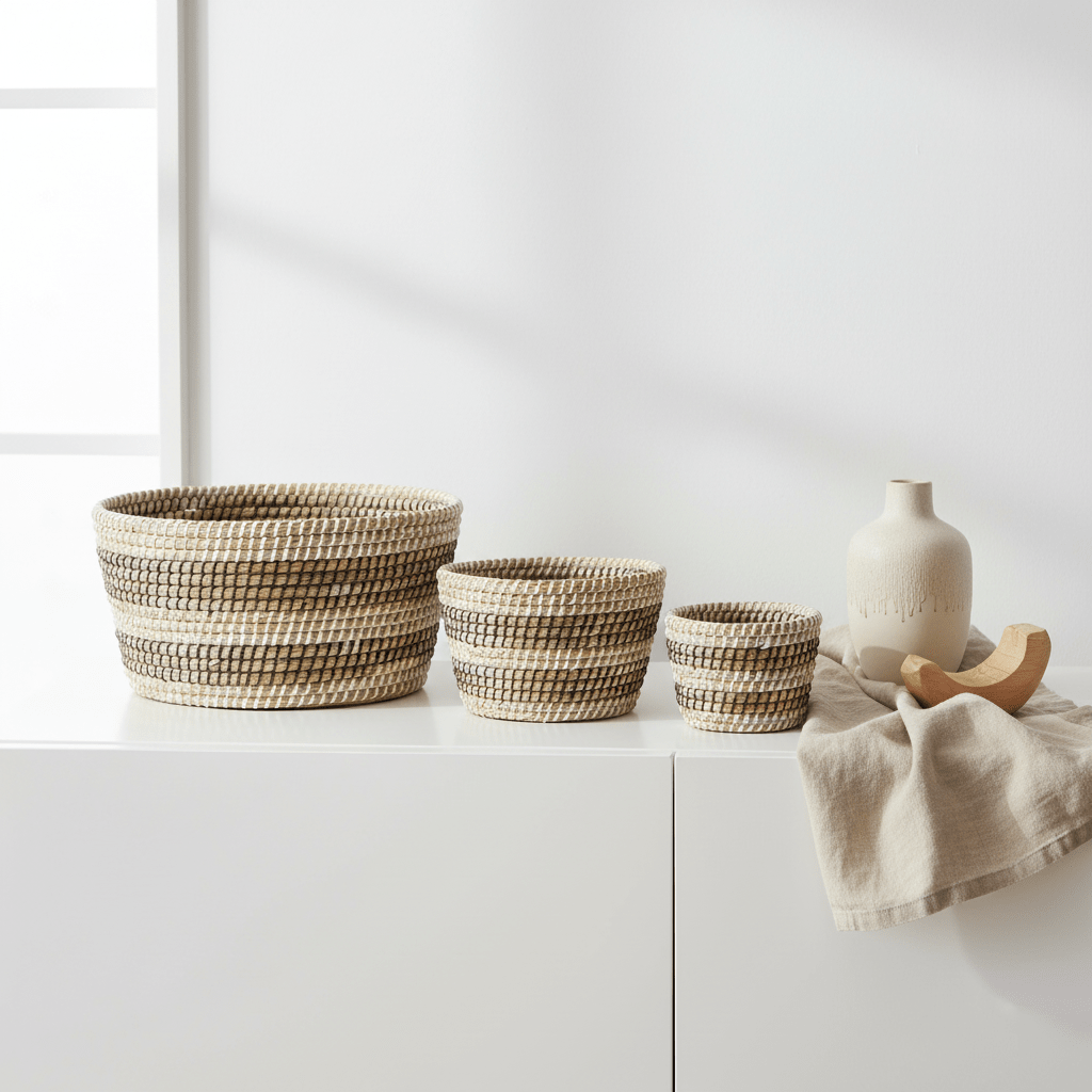Lidi Set Of Three Oval Straw Baskets