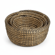 Lidi Set Of Three Straw Baskets With Black Detail