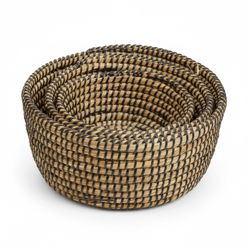 Lidi Set Of Three Straw Baskets With Black Detail