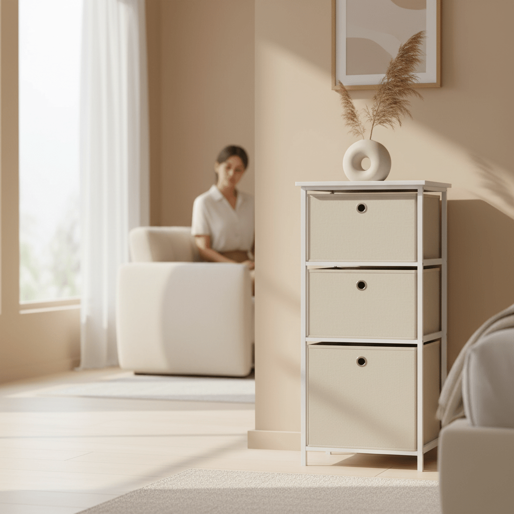 Lindo 3 Natural Fabric Drawers Cabinet