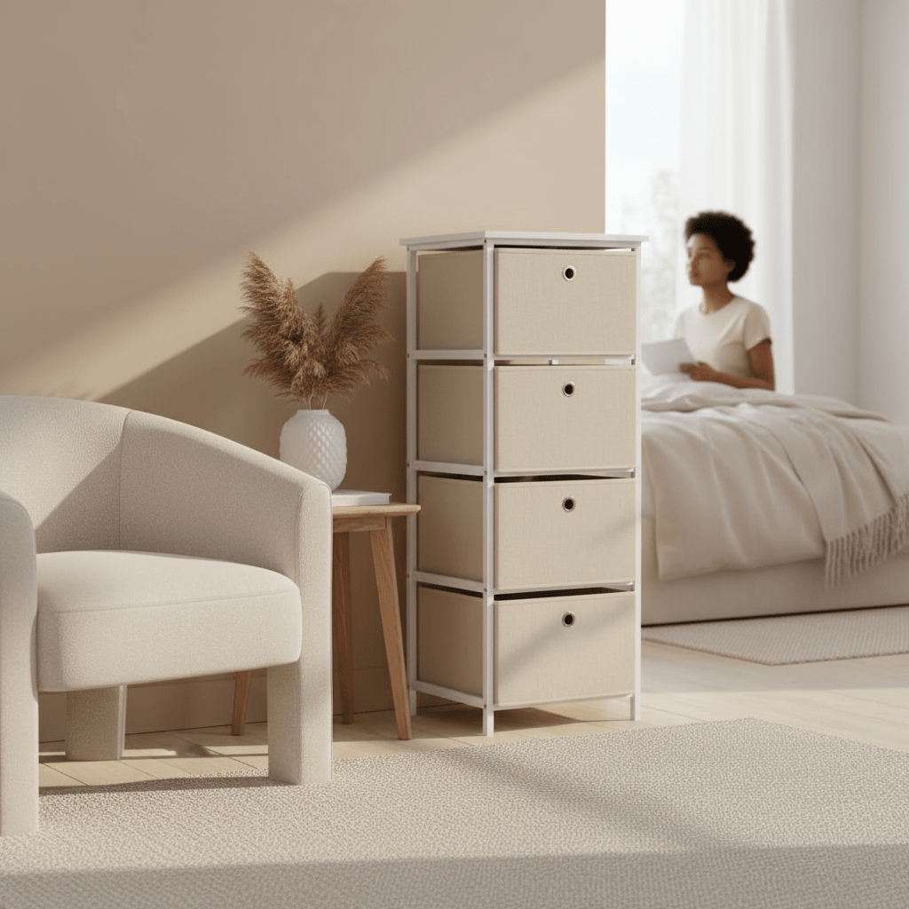 Lindo 4 Natural Fabric Drawers Cabinet
