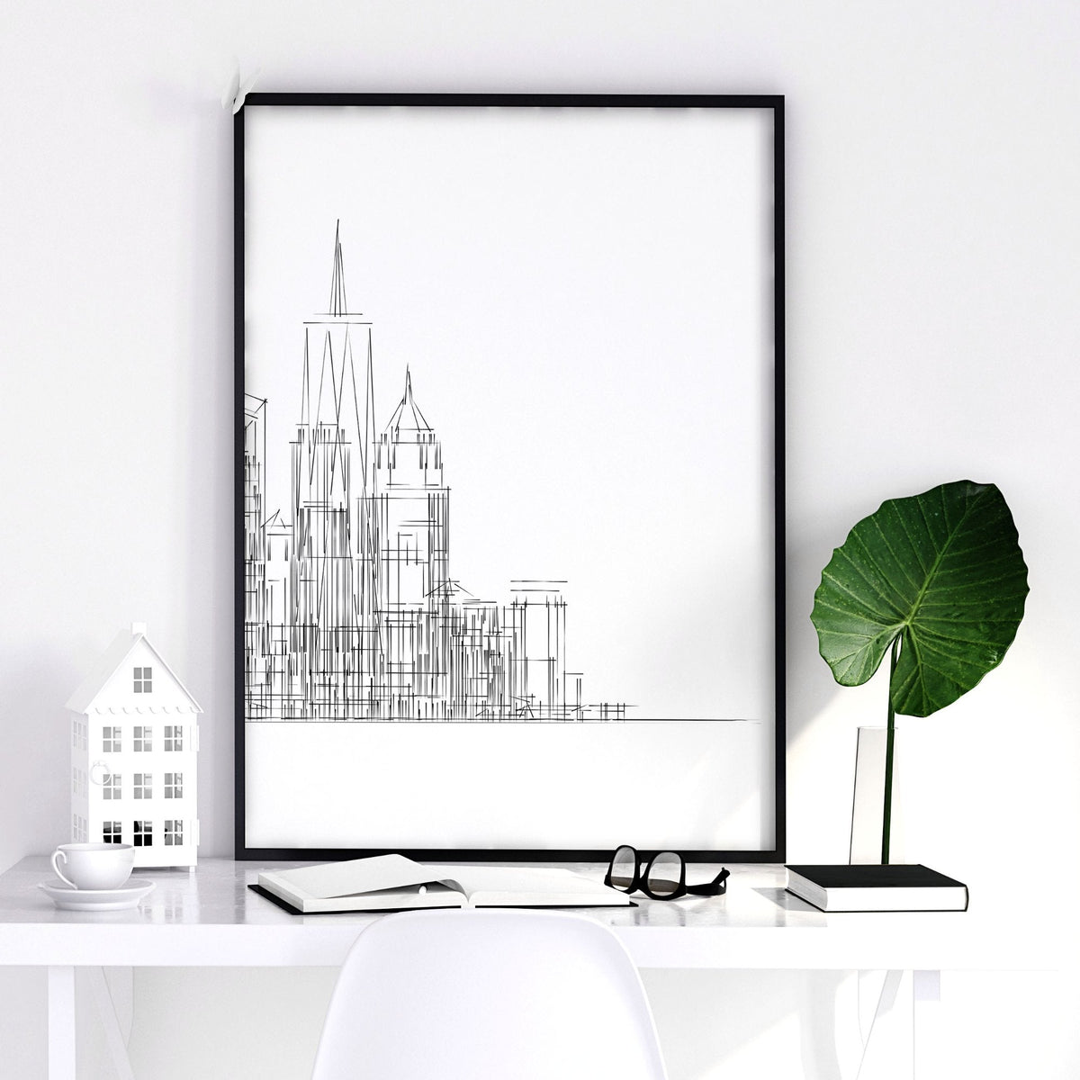 Line Art City Skyline Skyscraper Wall Art Prints | Set of 3