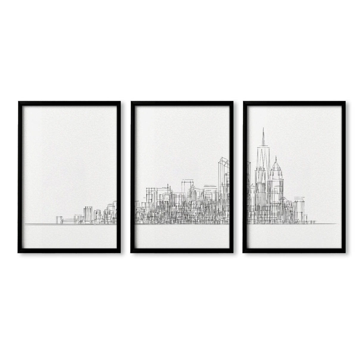 Line Art City Skyline Skyscraper Wall Art Prints | Set of 3
