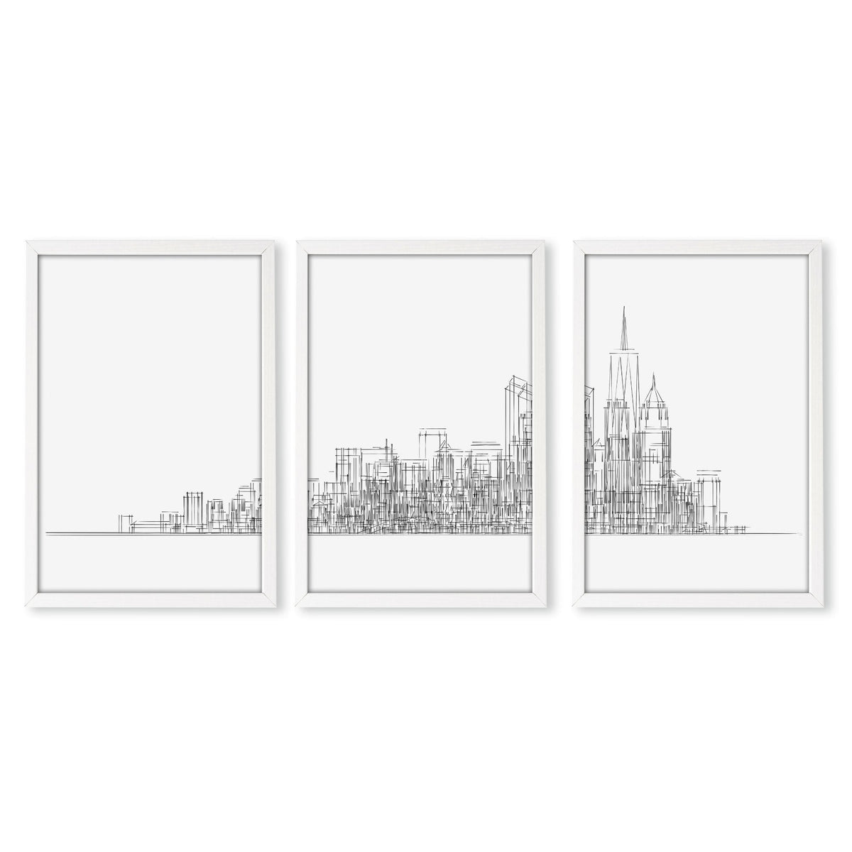Line Art City Skyline Skyscraper Wall Art Prints | Set of 3