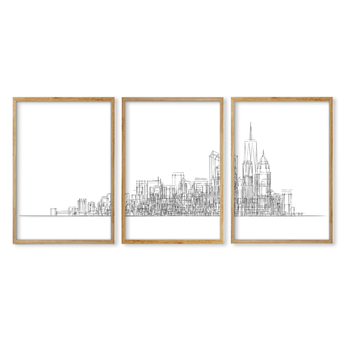 Line Art City Skyline Skyscraper Wall Art Prints | Set of 3