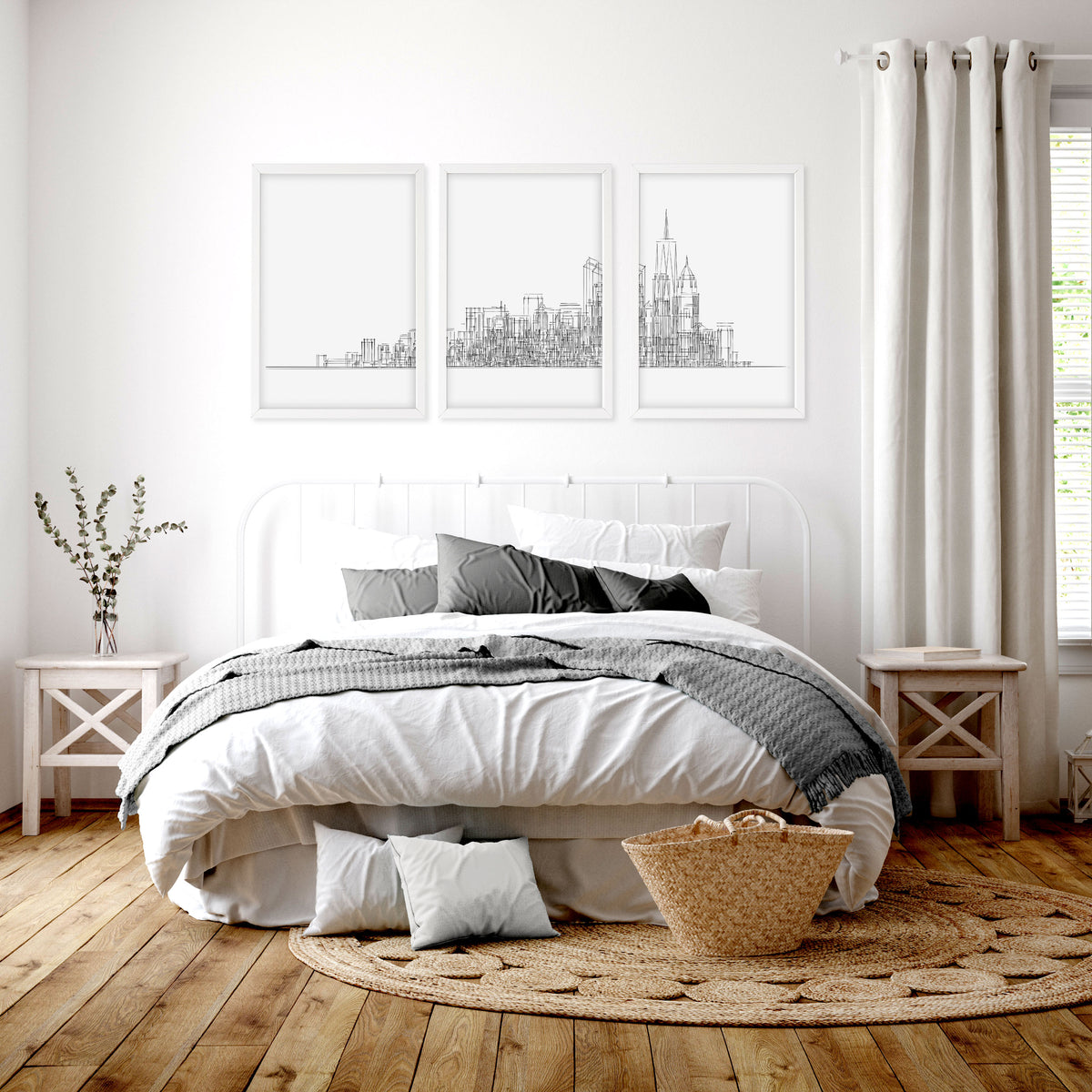 Line Art City Skyline Skyscraper wall art displayed on a wall in a styled room — view 6