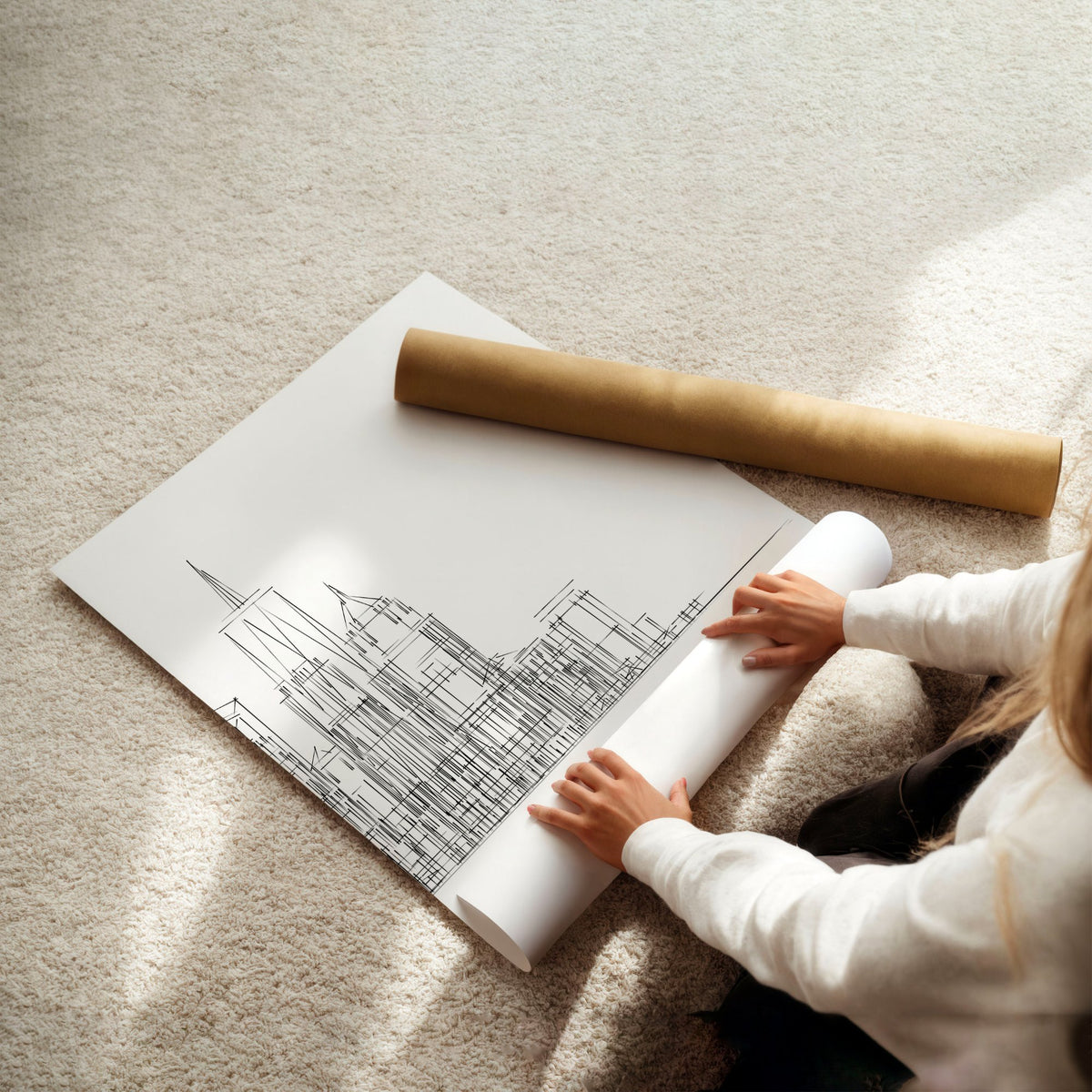 Line Art City Skyline Skyscraper wall art, unframed