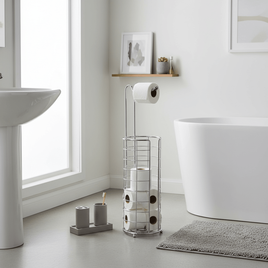 Linnea Chrome Toilet Roll Holder and Storer
