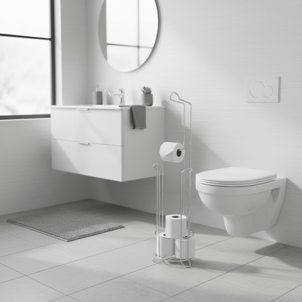 Linnea Chrome Toilet Roll Holder with Storer