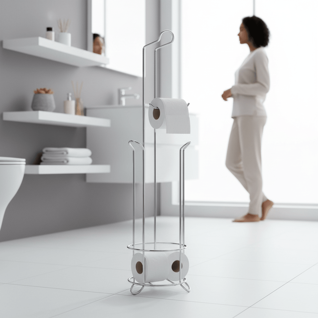 Linnea Chrome Toilet Roll Holder with Storer