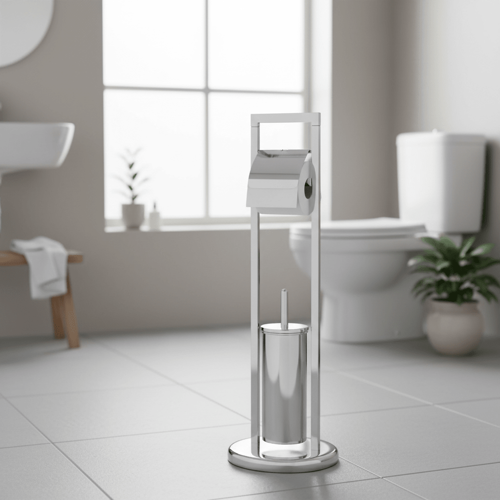 Linnea Squared Chrome Toilet Brush And Roll Holder