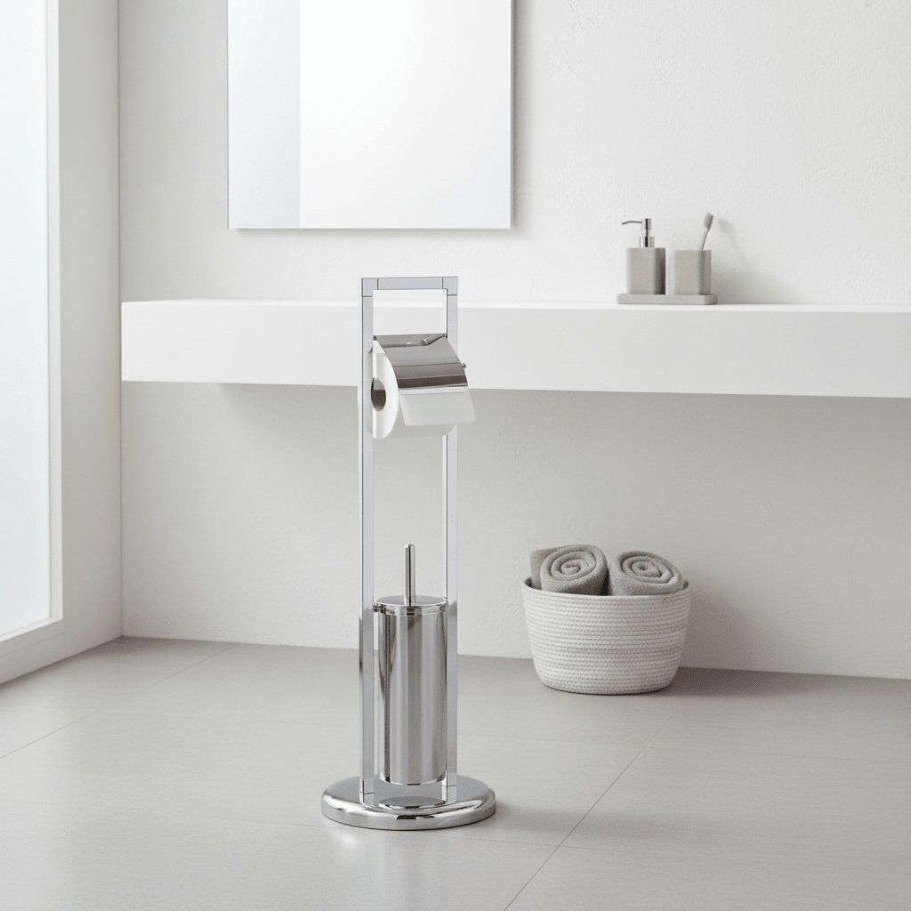 Linnea Squared Chrome Toilet Brush And Roll Holder
