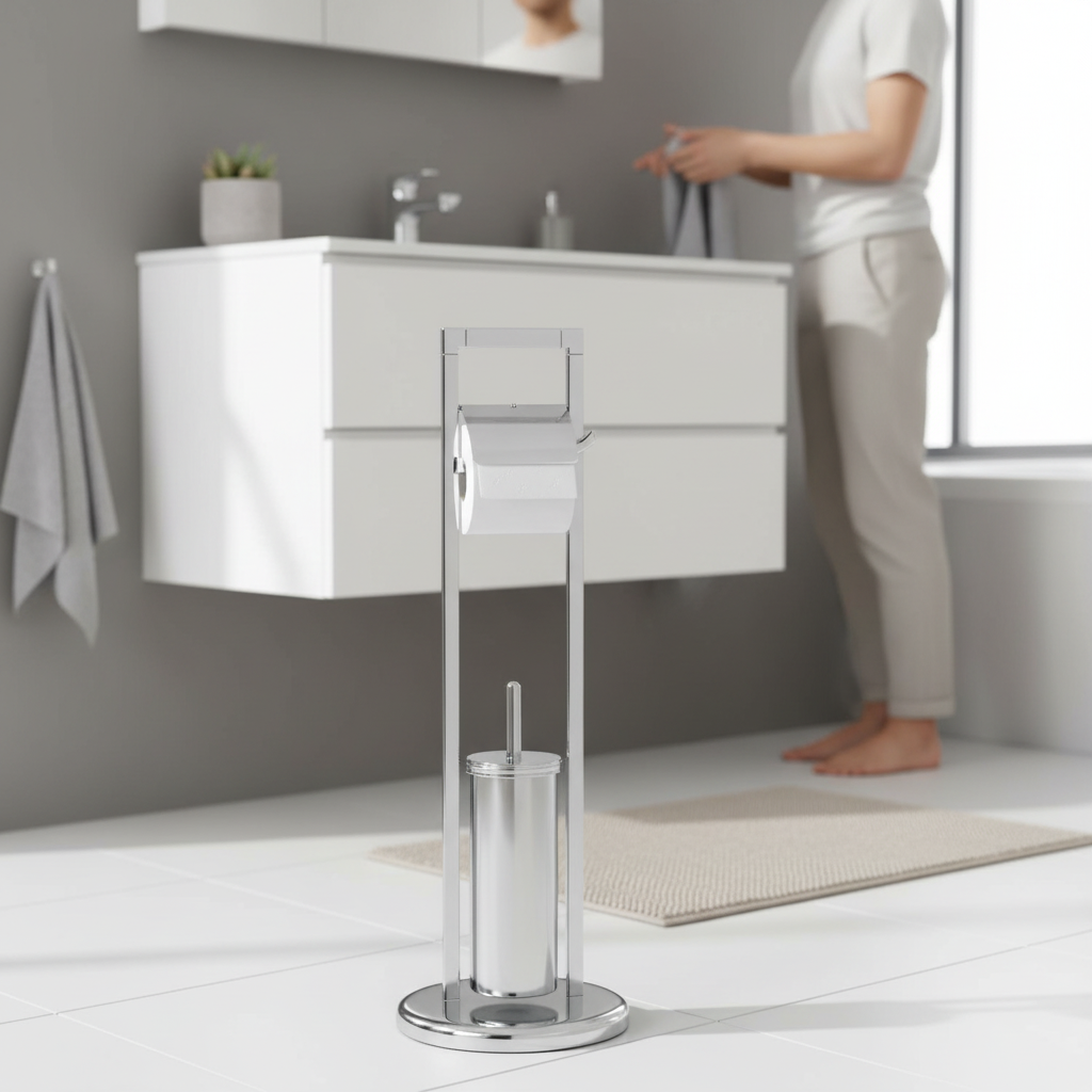 Linnea Squared Chrome Toilet Brush And Roll Holder