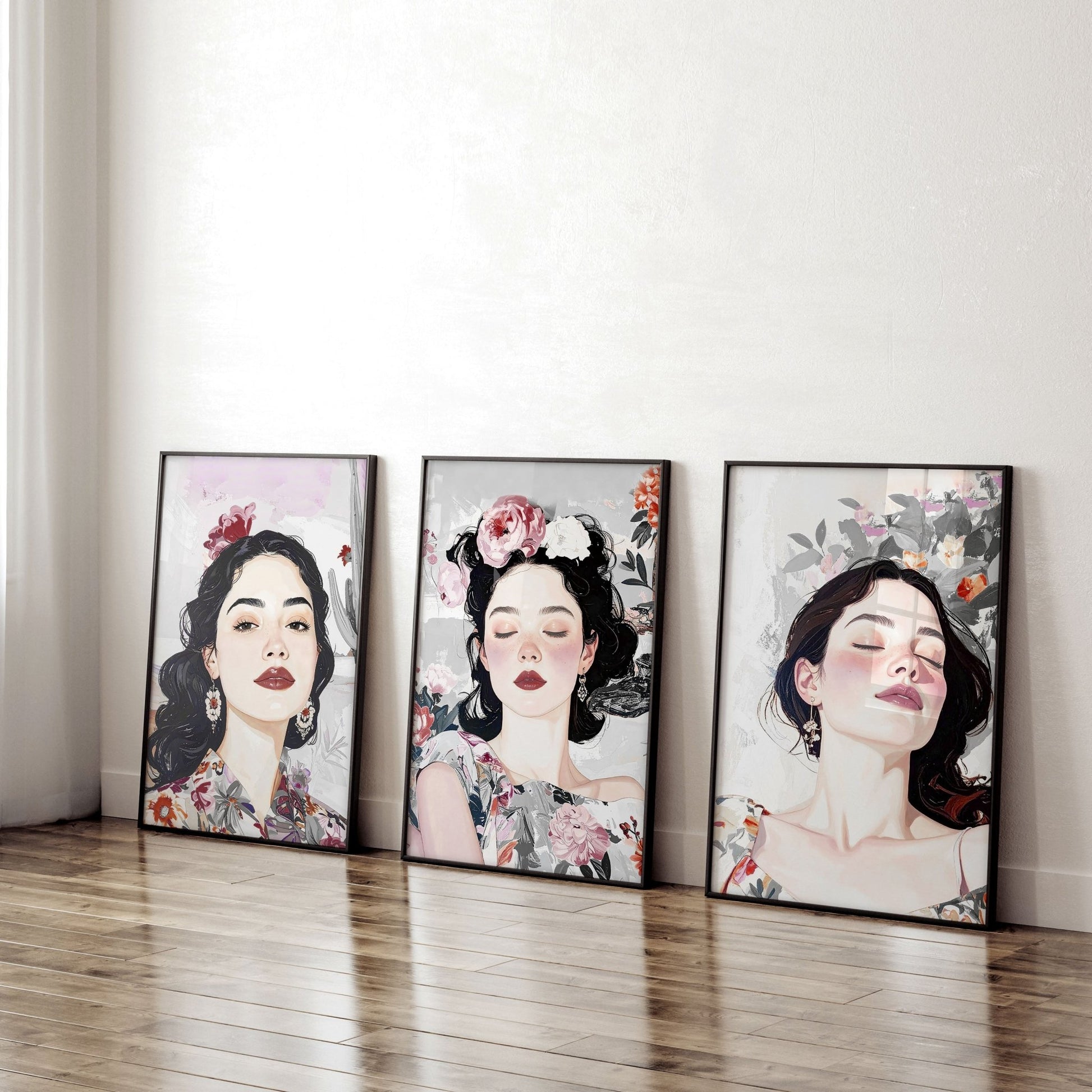 Living Room Art Paintings | Set of 3 Boho Women Wall art Prints