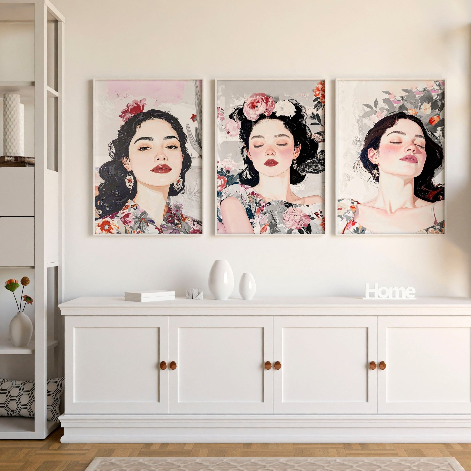 Living Room Art Paintings | Set of 3 Boho Women Wall art Prints