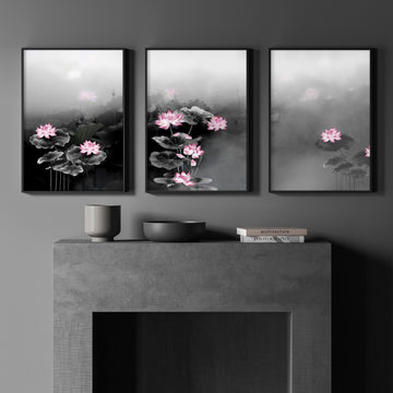 Living Room Canvas Art | Set of 3 Asian Inspired Wall art Prints