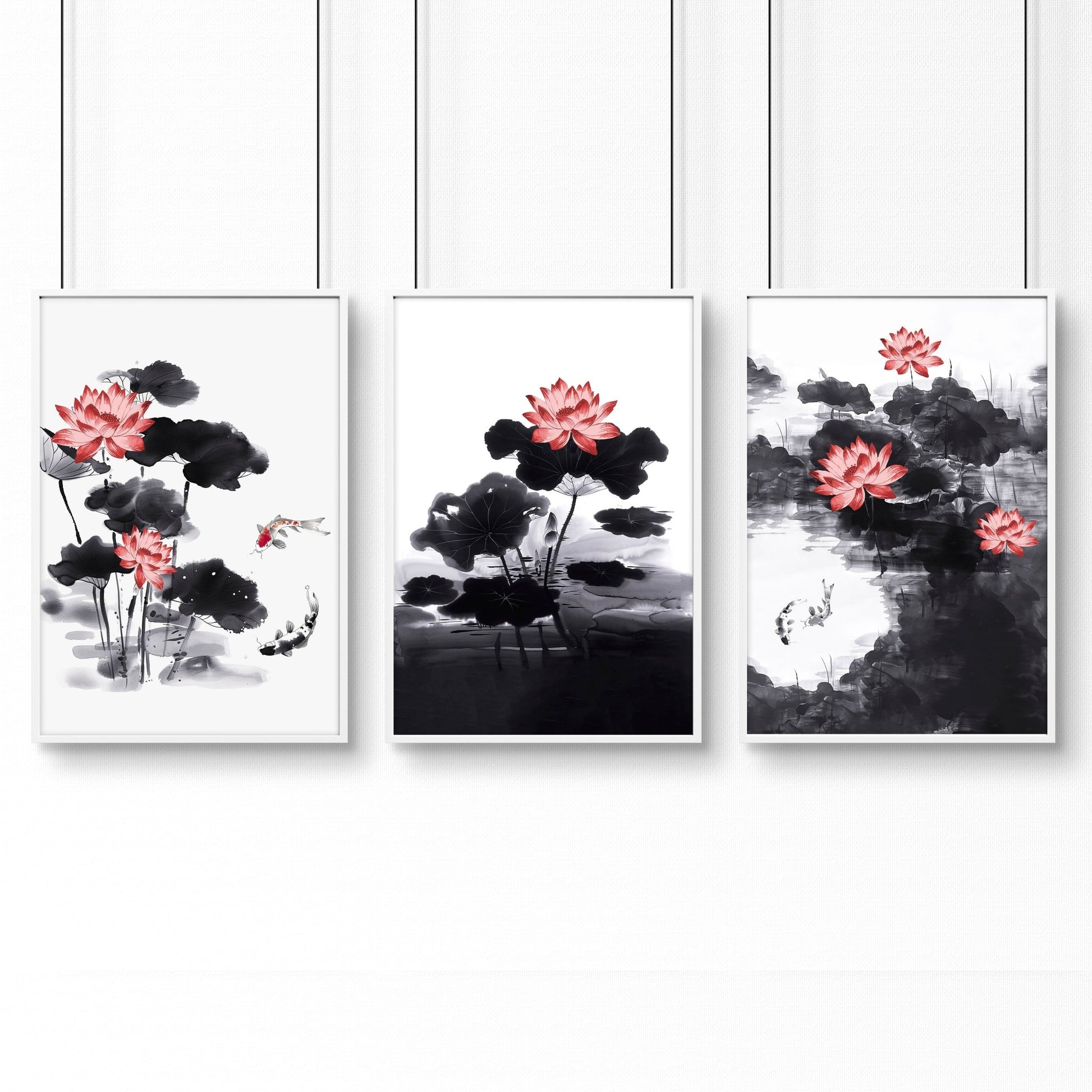 Living Room Canvas | Set of 3 Asian Inspired Wall art Prints