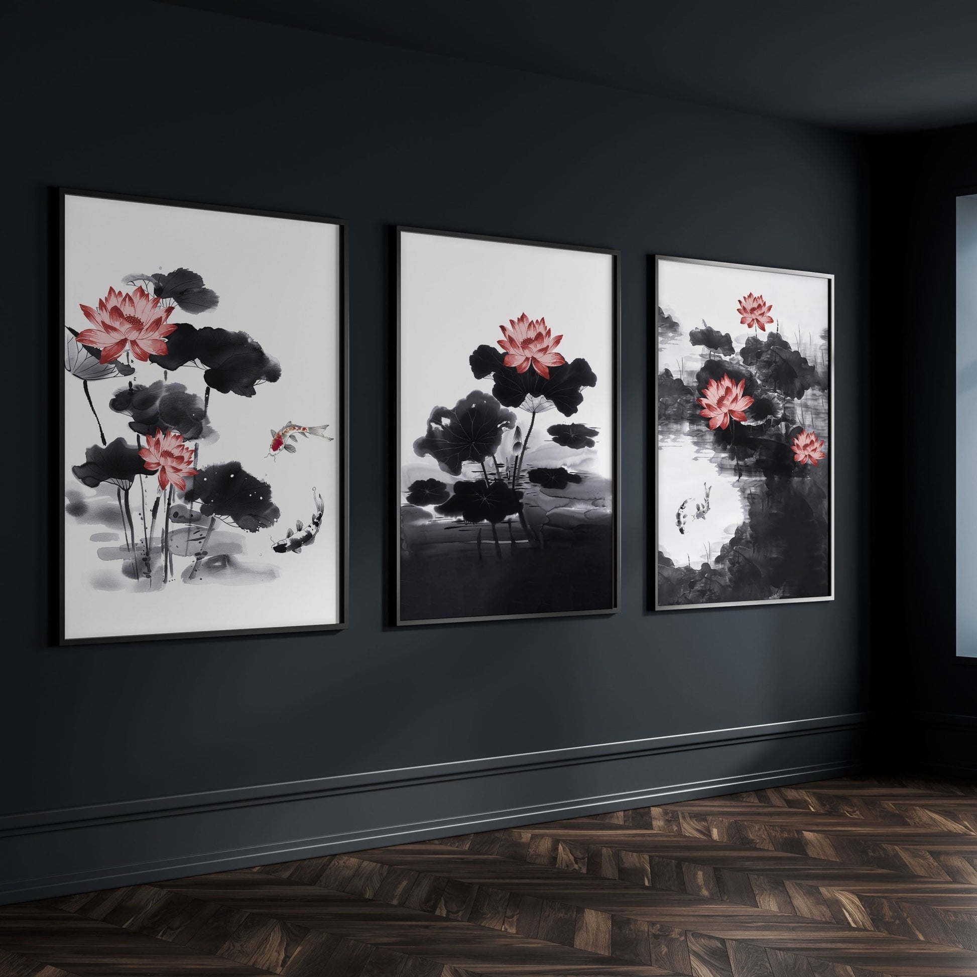 Living Room Canvas | Set of 3 Asian Inspired Wall art Prints