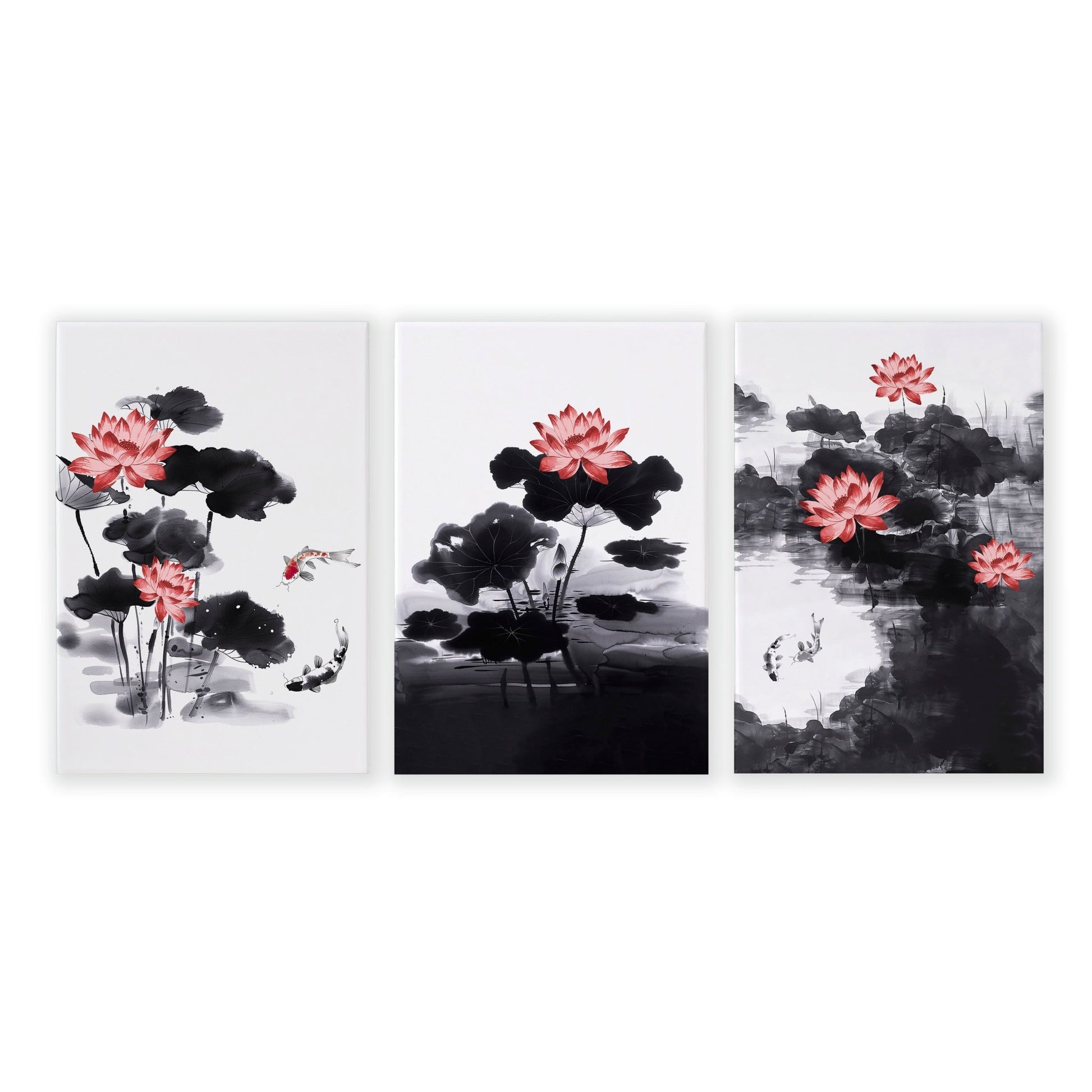Living Room Canvas | Set of 3 Asian Inspired Wall art Prints