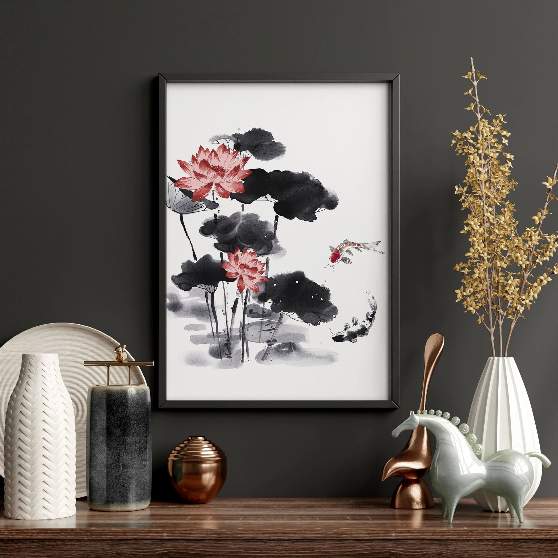 Living Room Canvas | Set of 3 Asian Inspired Wall art Prints