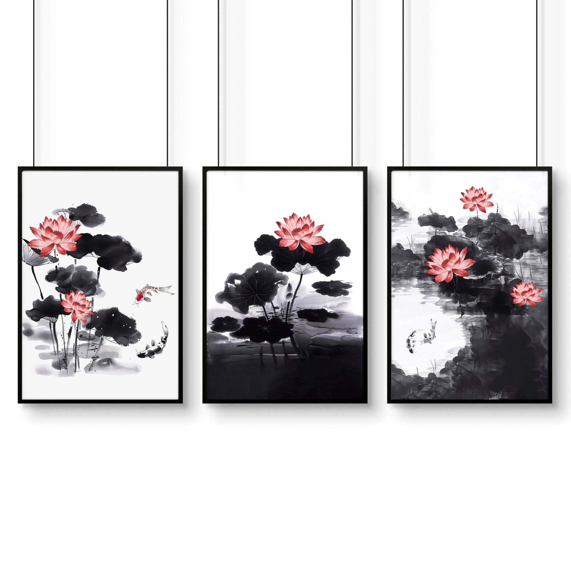 Living Room Canvas | Set of 3 Asian Inspired Wall art Prints