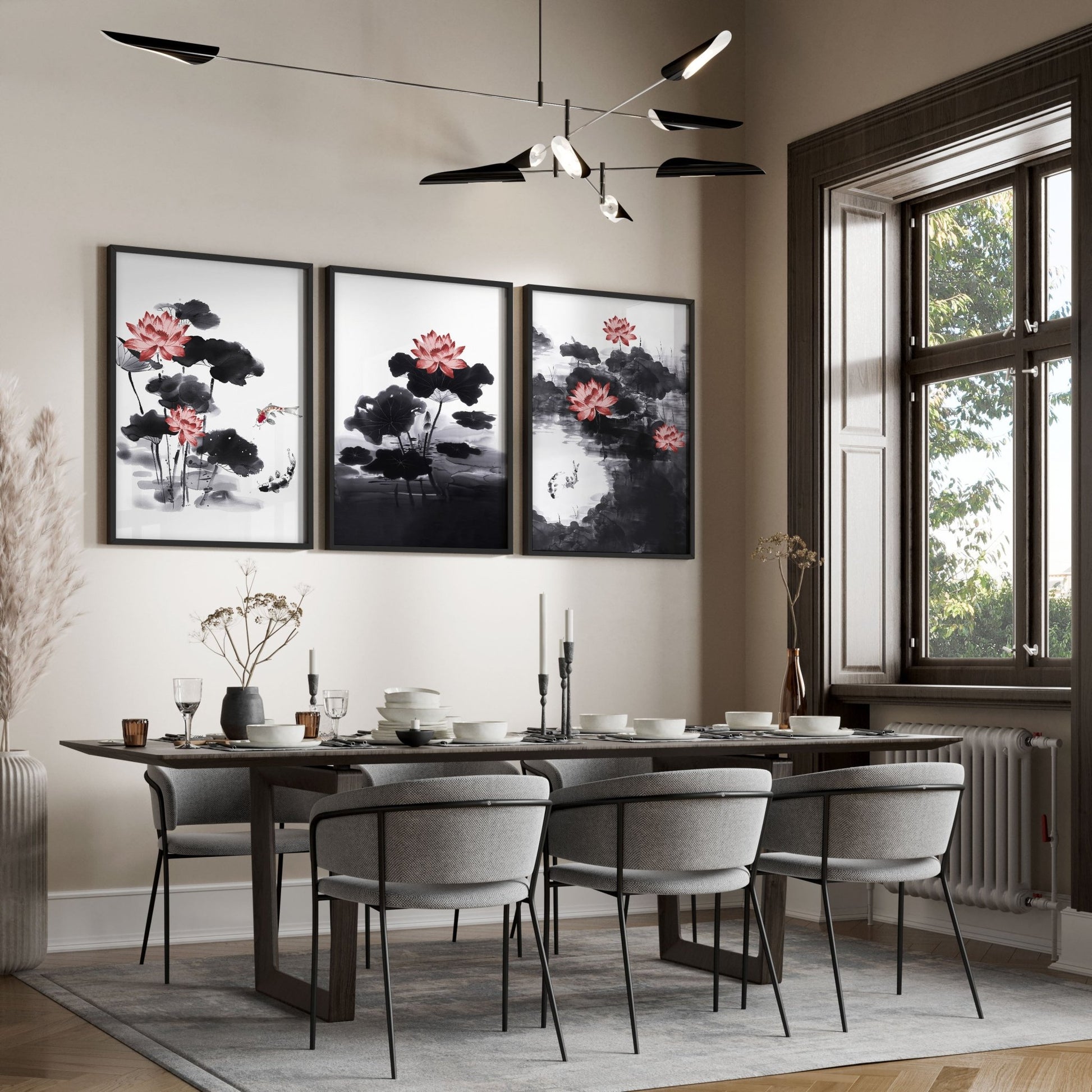 Living Room Canvas | Set of 3 Asian Inspired Wall art Prints