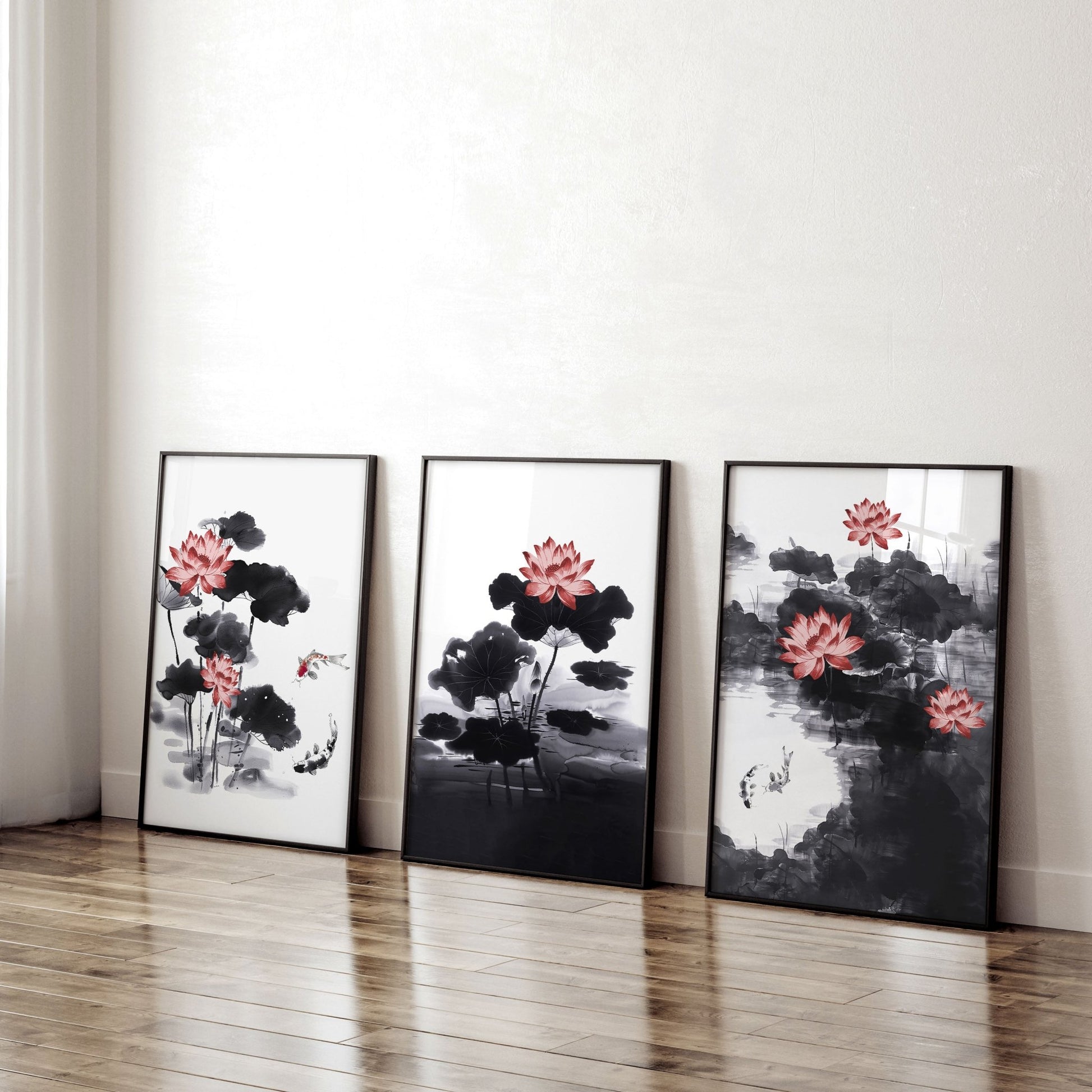 Living Room Canvas | Set of 3 Asian Inspired Wall art Prints