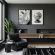 Living Room Framed Wall Art Vintage Sundial & Antique Globe Black & White wall art displayed on a wall in a styled room — view 11