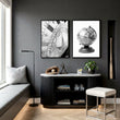 Living Room Framed Wall Art Vintage Sundial & Antique Globe Black & White wall art displayed on a wall in a styled room — view 7