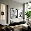 Living Room Framed Wall Art Vintage Sundial & Antique Globe Black & White wall art displayed on a wall in a styled room — view 8