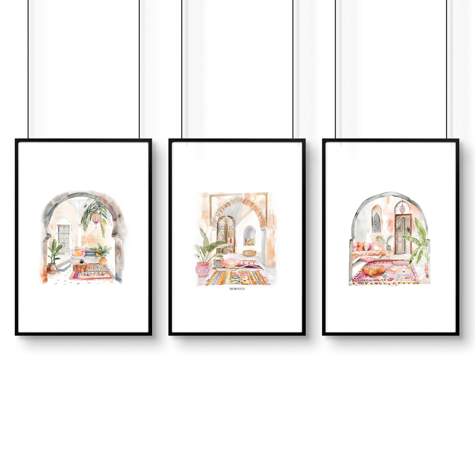 Living Room Paintings | Set of 3 Moroccan Inspired Wall art Prints