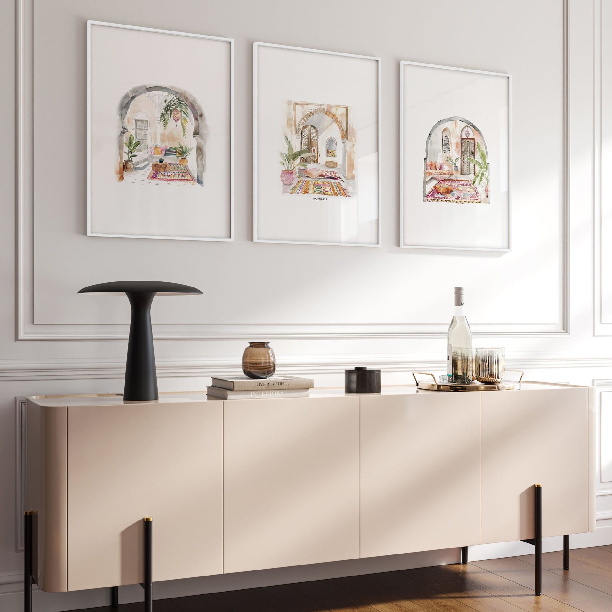 Living Room Paintings | Set of 3 Moroccan Inspired Wall art Prints