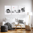 Living Room Picture Japandi Zen Landscape Black White Red Sun wall art displayed on a wall in a styled room — view 14