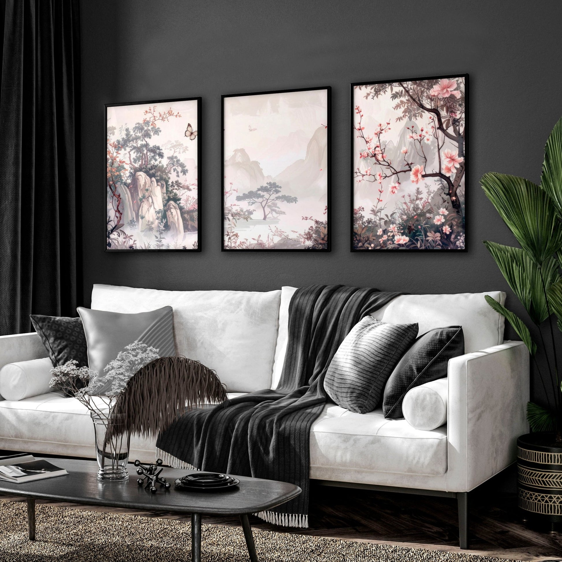 Living Room Picture Wall | Set of 3 Chinoiserie Wall art Prints