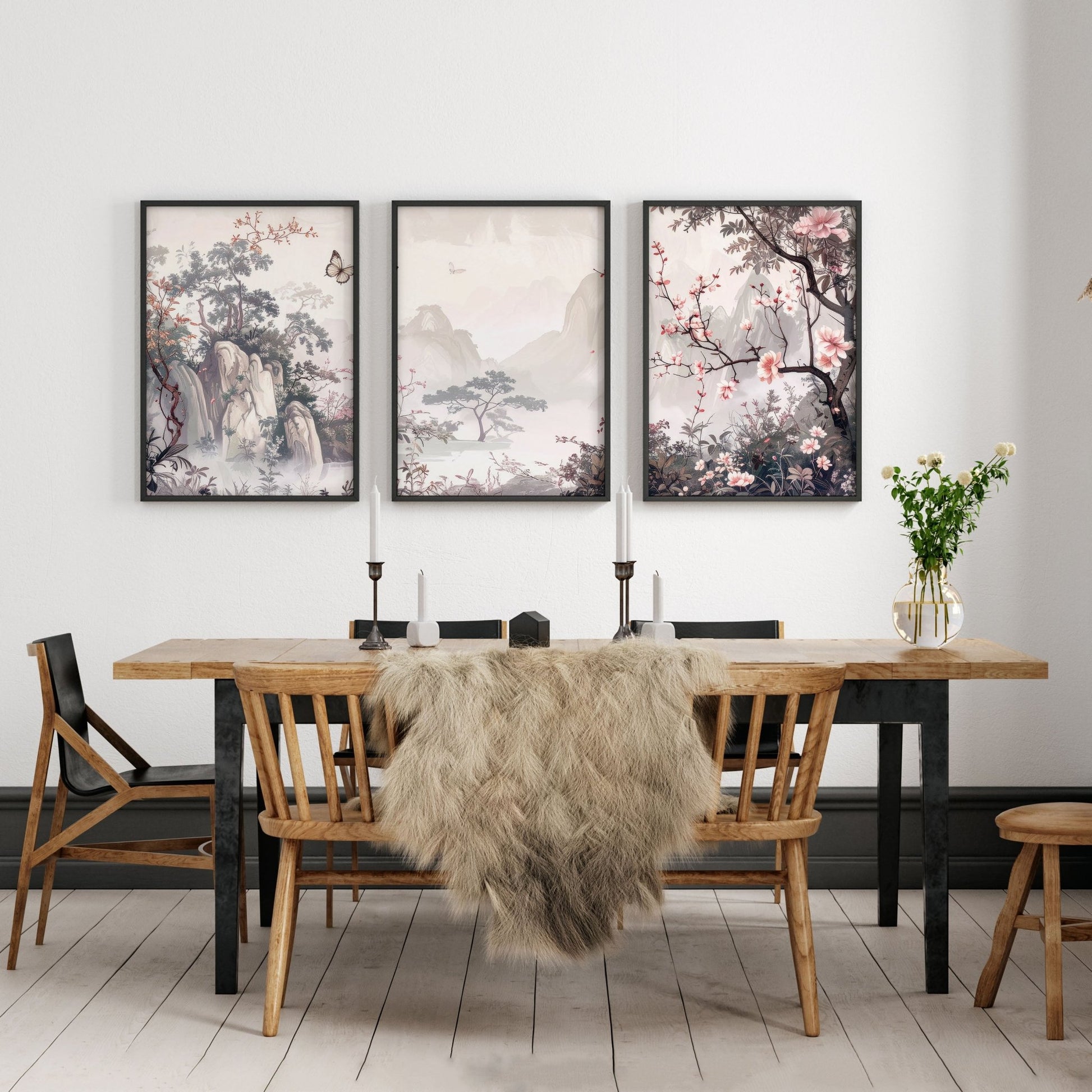 Living Room Picture Wall | Set of 3 Chinoiserie Wall art Prints