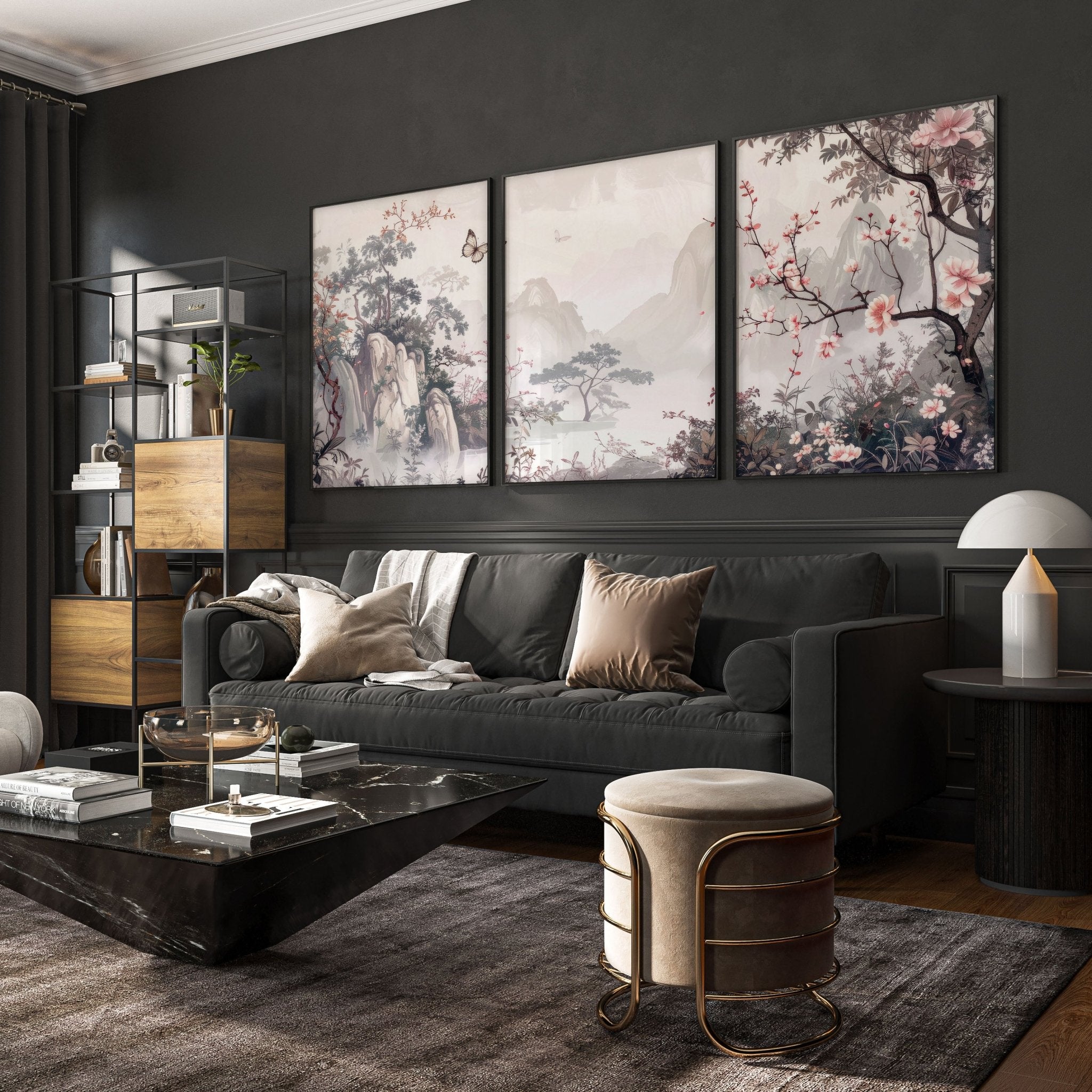 Living Room Picture Wall | Set of 3 Chinoiserie Wall art Prints