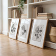 Living Room wall art French Country Botanical Chrysanthemum Beige & Black displayed on a wall in a styled room — view 2